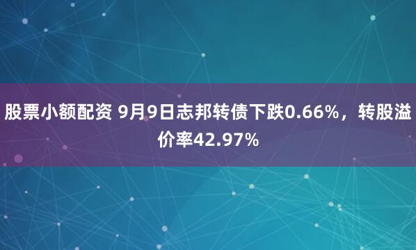 股票小额配资 9月9日志邦转债下跌0.66%，转股溢价率42.97%